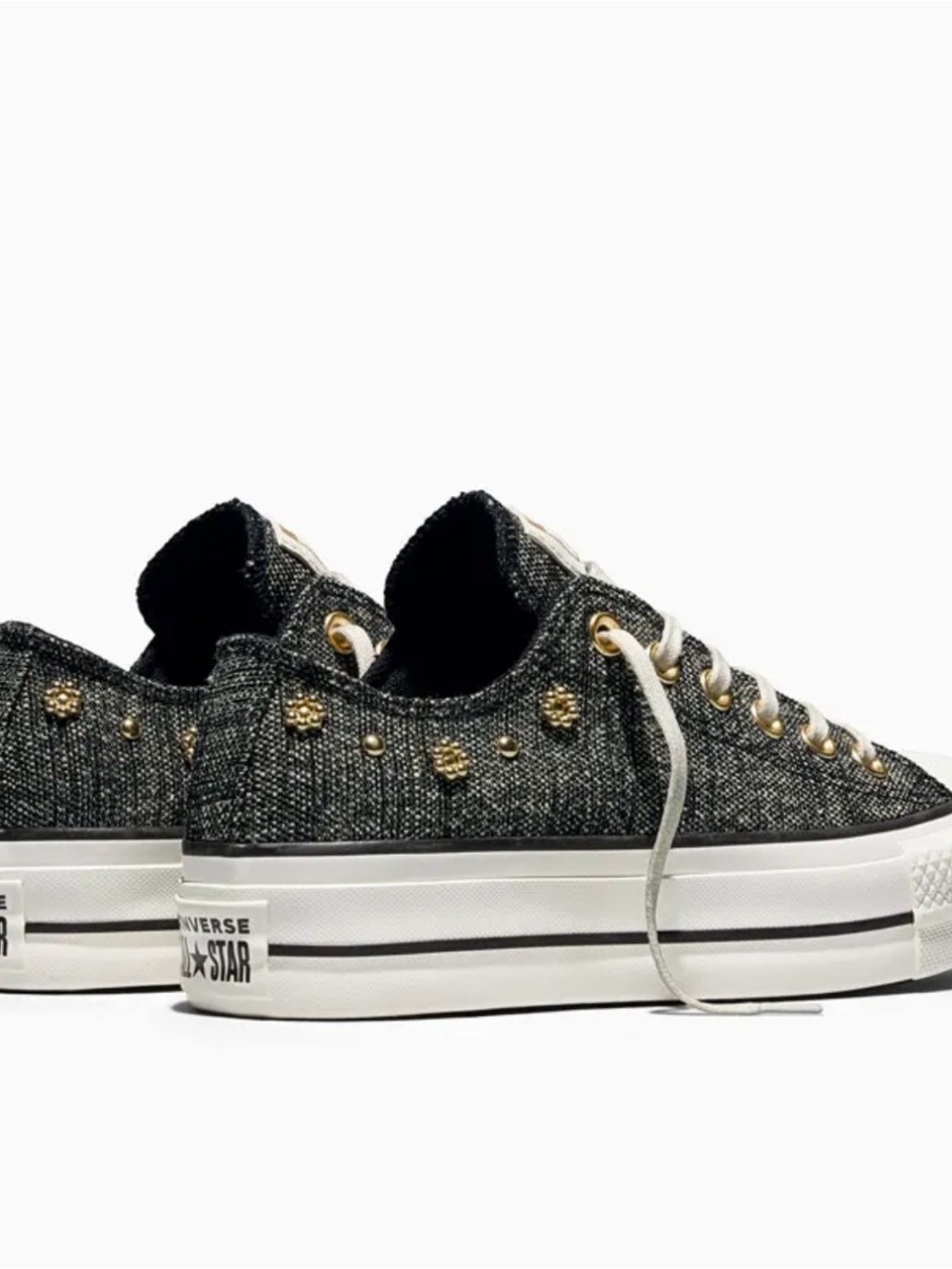 Converse Chuck Taylor All Star Lift Heathered Glam Low Top Black and Gold Studs